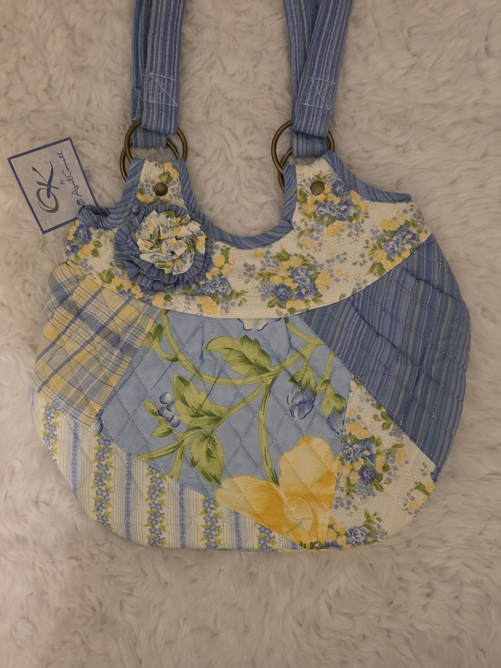 April Cornell Floral Quilted Tote in Blue & Yellow NWT